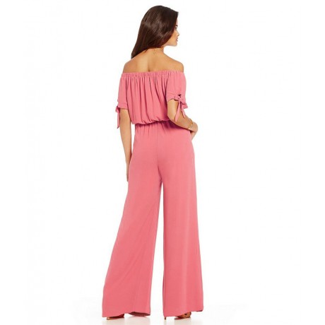 Womens Off Shoulder Solid Chiffon Strappy Sleeve Jumpsuit Wide Leg Rompers(S-XXL),11Colors