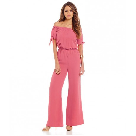 Womens Off Shoulder Solid Chiffon Strappy Sleeve Jumpsuit Wide Leg Rompers(S-XXL),11Colors