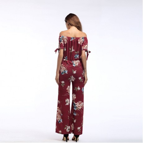 Womens Off Shoulder Solid Chiffon Strappy Sleeve Jumpsuit Wide Leg Rompers(S-XXL),11Colors