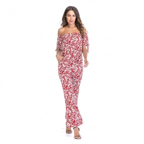 Womens Off Shoulder Solid Chiffon Strappy Sleeve Jumpsuit Wide Leg Rompers(S-XXL),11Colors