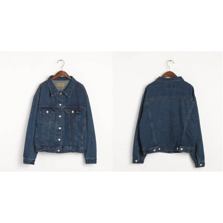 Womens Fashion Long Sleeve Loose Button Front Denim Jean Jacket Coat