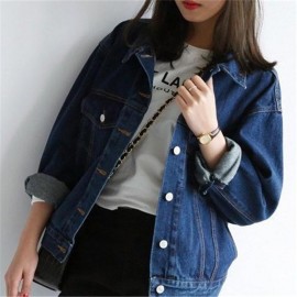Womens Fashion Long Sleeve Loose Button Front Denim Jean Jacket Coat