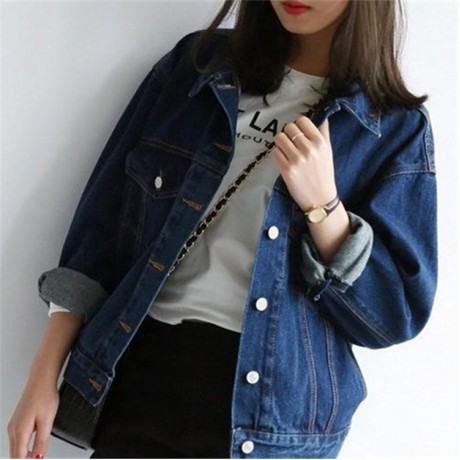 Womens Fashion Long Sleeve Loose Button Front Denim Jean Jacket Coat