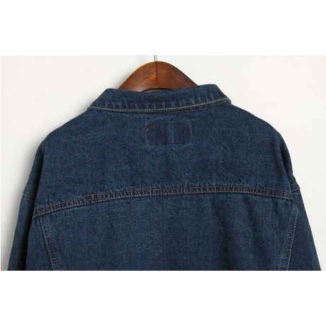 Womens Fashion Long Sleeve Loose Button Front Denim Jean Jacket Coat