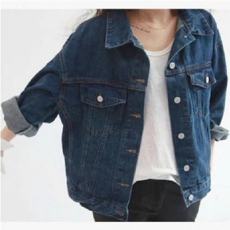 Womens Fashion Long Sleeve Loose Button Front Denim Jean Jacket Coat