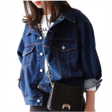 Womens Fashion Long Sleeve Loose Button Front Denim Jean Jacket Coat