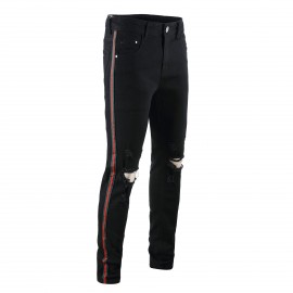  Men's Slim Fit Ripped Stretch Jeans Striped Destroyed Skinny Pants Holes with Pockets