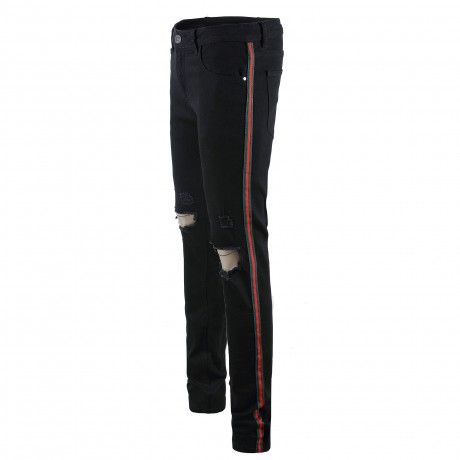  Men's Slim Fit Ripped Stretch Jeans Striped Destroyed Skinny Pants Holes with Pockets