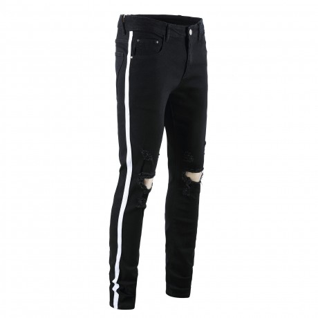  Men's Slim Fit Ripped Stretch Jeans Striped Destroyed Skinny Pants Holes with Pockets