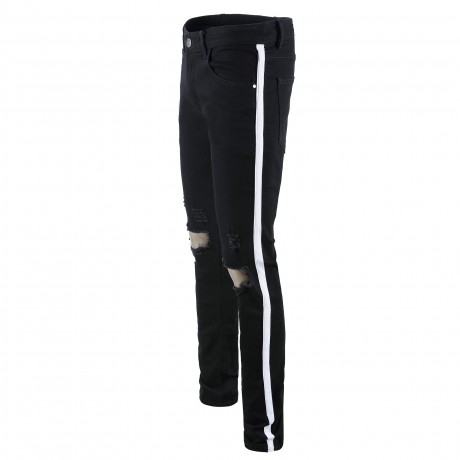  Men's Slim Fit Ripped Stretch Jeans Striped Destroyed Skinny Pants Holes with Pockets