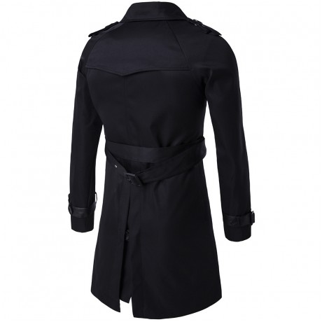  Men Long Slim Stylish Trench Coat Double Breasted Long Jacket Parka with Belt 