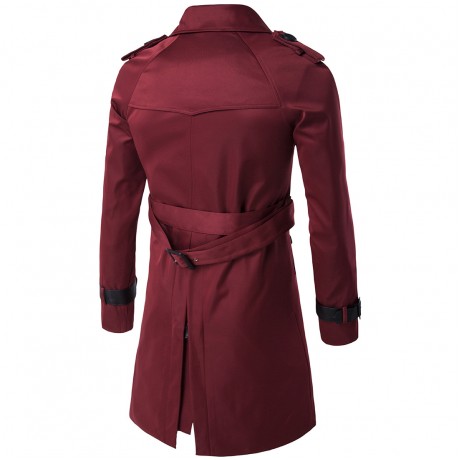  Men Long Slim Stylish Trench Coat Double Breasted Long Jacket Parka with Belt 