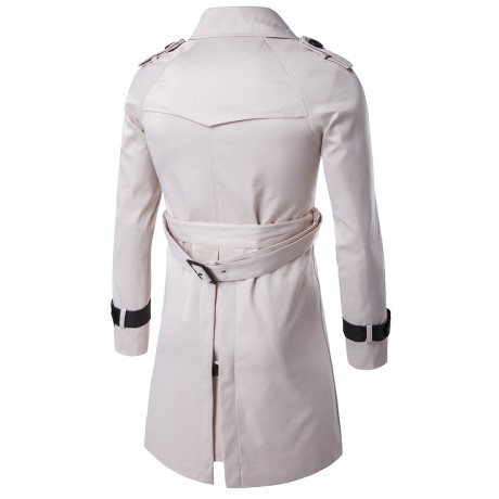  Men Long Slim Stylish Trench Coat Double Breasted Long Jacket Parka with Belt 