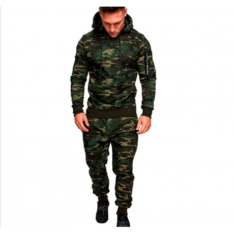  Men's Camouflage/Solid Color Sweatshirt Top Pants Sets Sports Suit Tracksuit