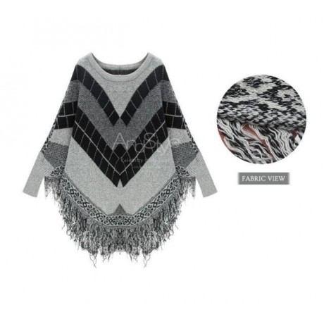  Womens Bat Long Sleeves Cloak Cape Loose Sweater Tassels Knit Jacket Fringed Hems with Tassels 