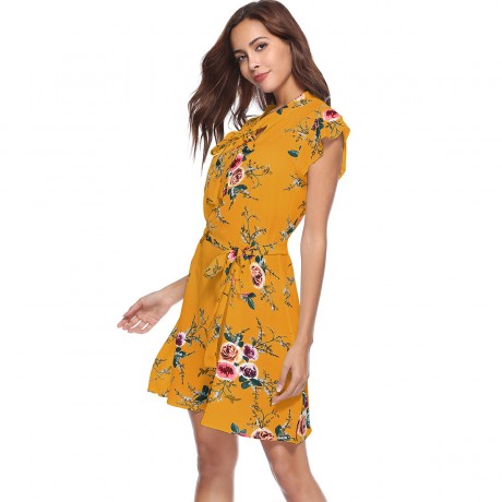 Women's Sexy  Dresse Deep V Neck Short Sleeved Floral Print Dress Summer Dresses(S-XL)