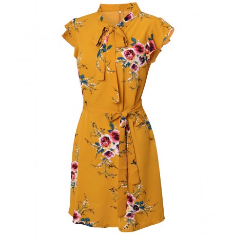 Women's Sexy  Dresse Deep V Neck Short Sleeved Floral Print Dress Summer Dresses(S-XL)