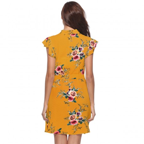 Women's Sexy  Dresse Deep V Neck Short Sleeved Floral Print Dress Summer Dresses(S-XL)