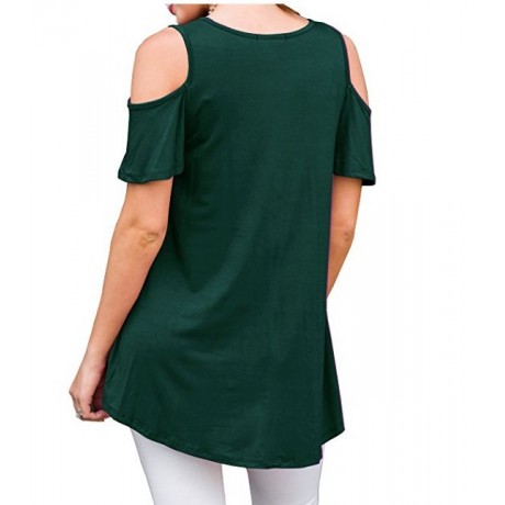 Womens Cold Shoulder Short Sleeve Summer Tops Loose Slub T Shirt Blouse(S-XXL)