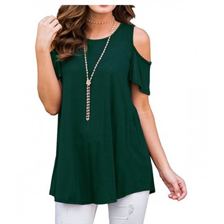 Womens Cold Shoulder Short Sleeve Summer Tops Loose Slub T Shirt Blouse(S-XXL)