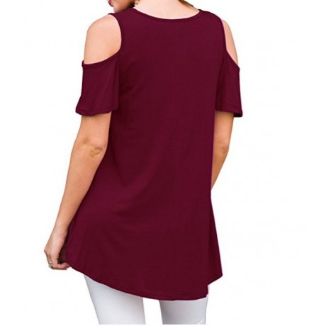 Womens Cold Shoulder Short Sleeve Summer Tops Loose Slub T Shirt Blouse(S-XXL)