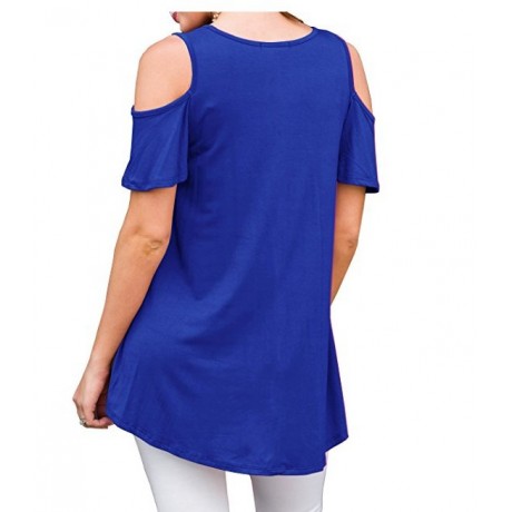 Womens Cold Shoulder Short Sleeve Summer Tops Loose Slub T Shirt Blouse(S-XXL)