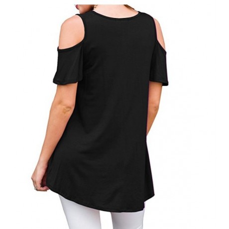 Womens Cold Shoulder Short Sleeve Summer Tops Loose Slub T Shirt Blouse(S-XXL)