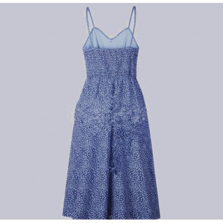 Women's Bohemian Elegant Spaghetti Straps Sleeveless Floral Chiffon Swing Midi Dress with Pockets(S-XL)