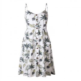 Women's Bohemian Elegant Spaghetti Straps Sleeveless Floral Chiffon Swing Midi Dress with Pockets(S-XL) 