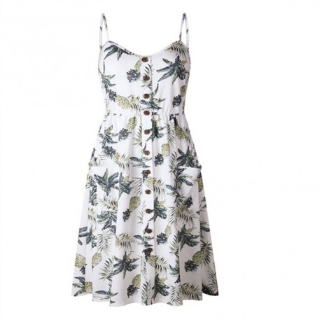 Women's Bohemian Elegant Spaghetti Straps Sleeveless Floral Chiffon Swing Midi Dress with Pockets(S-XL)