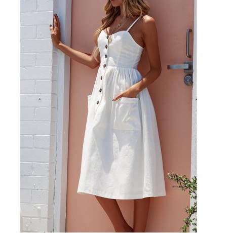 Women's Bohemian Elegant Spaghetti Straps Sleeveless Floral Chiffon Swing Midi Dress with Pockets(S-XL)