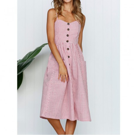 Women's Bohemian Elegant Spaghetti Straps Sleeveless Floral Chiffon Swing Midi Dress with Pockets(S-XL)