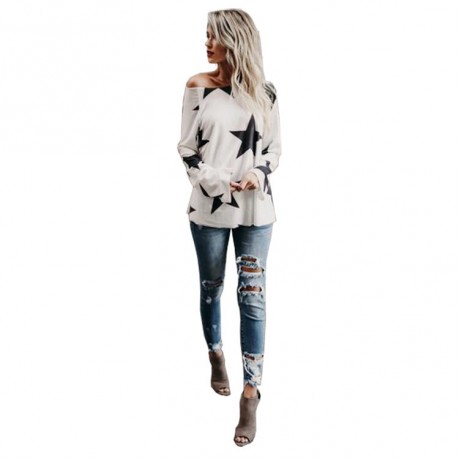 Women's Casual Wear  Long Sleeve Star Blouse Street-Style T-Shirt  S-XXL