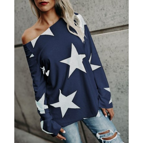 Women's Casual Wear  Long Sleeve Star Blouse Street-Style T-Shirt  S-XXL
