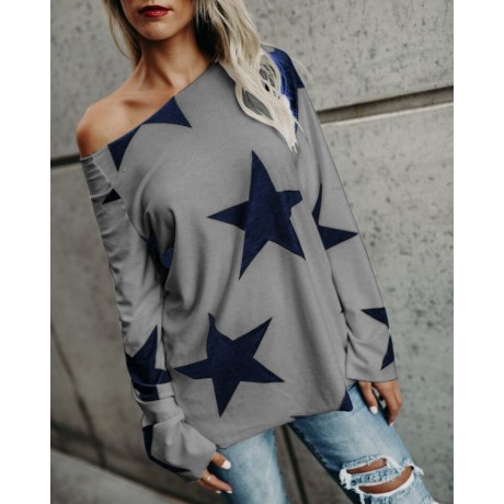Women's Casual Wear  Long Sleeve Star Blouse Street-Style T-Shirt  S-XXL