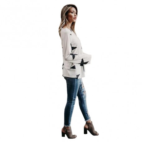 Women's Casual Wear  Long Sleeve Star Blouse Street-Style T-Shirt  S-XXL