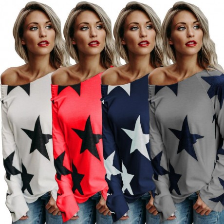 Women's Casual Wear  Long Sleeve Star Blouse Street-Style T-Shirt  S-XXL