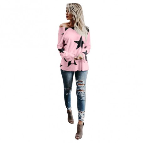 Women's Casual Wear  Long Sleeve Star Blouse Street-Style T-Shirt  S-XXL