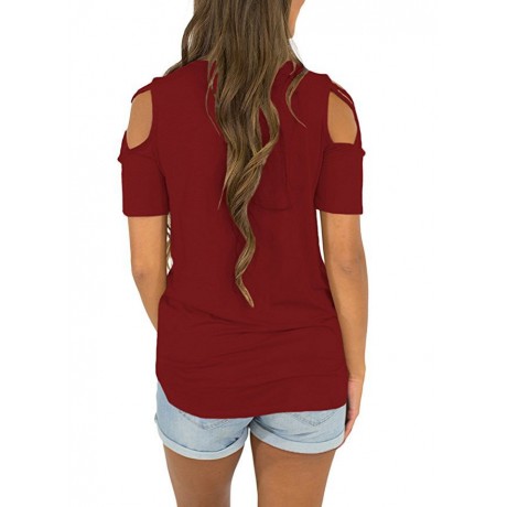 Womens Loose Strappy Cold Shoulder Tops Basic T Shirts