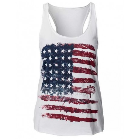 Women's Racer Back American Flag Tank Tops Patriotic Shirt Sleeveless Loose Fit Camisole Tunic(XS-XXL)