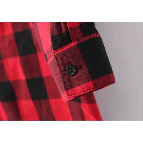 Women Blouses Tops Buffalo Check Plaid Long Sleeve Collar Neck Casual Button Down Shirts(M-XXL)