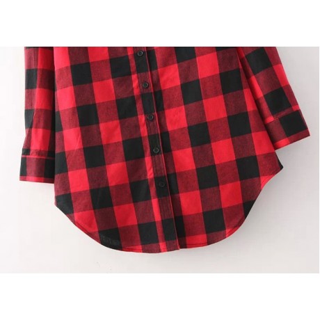 Women Blouses Tops Buffalo Check Plaid Long Sleeve Collar Neck Casual Button Down Shirts(M-XXL)