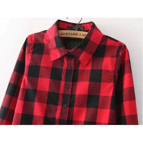 Women Blouses Tops Buffalo Check Plaid Long Sleeve Collar Neck Casual Button Down Shirts(M-XXL)