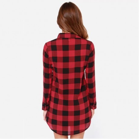 Women Blouses Tops Buffalo Check Plaid Long Sleeve Collar Neck Casual Button Down Shirts(M-XXL)