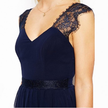 Sweetheart Neckline Lace Shoulder Strap Pleated A-Line Chiffon Formal Dress(s-xl)