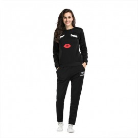 Womens Casual Tops Round Neck Lip Printing Sports Suit Tunic Sweatshirts and Pants Sets(s-xxl)