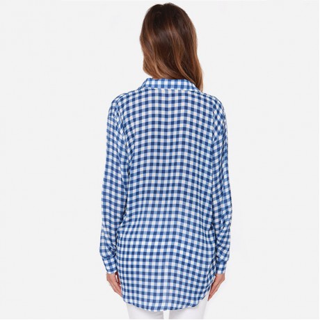 Women's Long Sleeve Casual Loose Classic Plaid Button Down Shirt Blue(s-xxl)