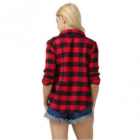 Women's Plaid Shirt Long Sleeve Casual Blouses Shirts College Style (M-XXL)