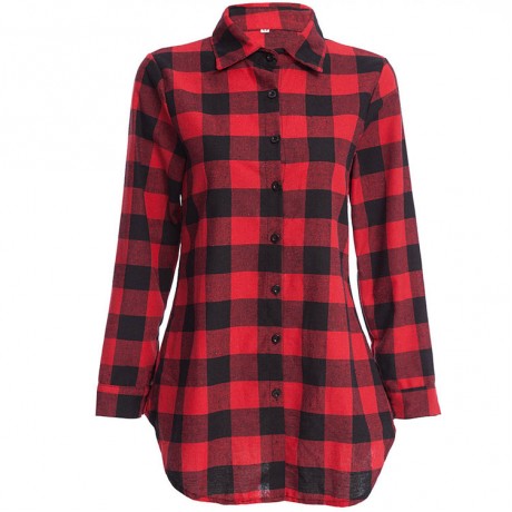 Women's Plaid Shirt Long Sleeve Casual Blouses Shirts College Style (M-XXL)