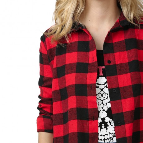 Women's Plaid Shirt Long Sleeve Casual Blouses Shirts College Style (M-XXL)
